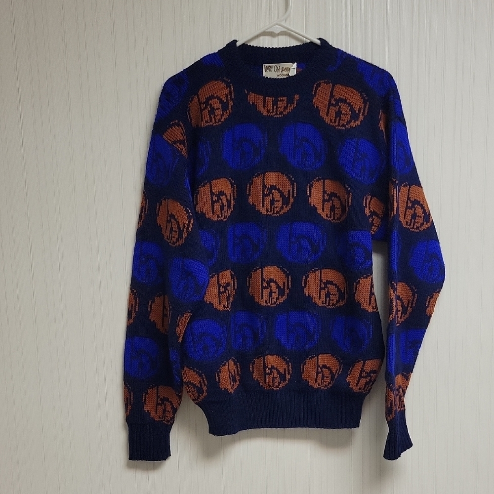 Chippewa Woolens Men's Blue and Orange Grandpa Sweater, Sz Medium